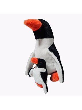Sea World Penguins 17 Inch Plush Mamma and Baby Black White Birds Stuffed Animal